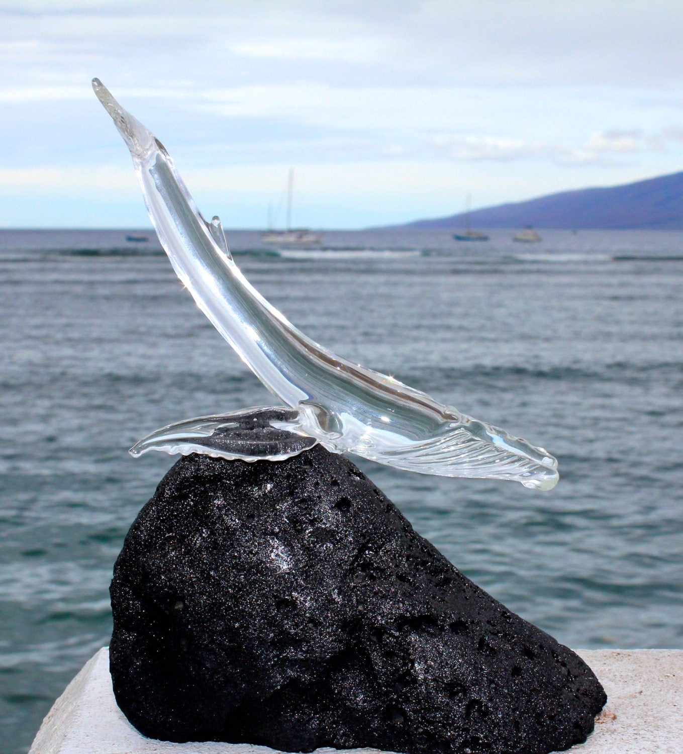 Clear glass whale sculpture