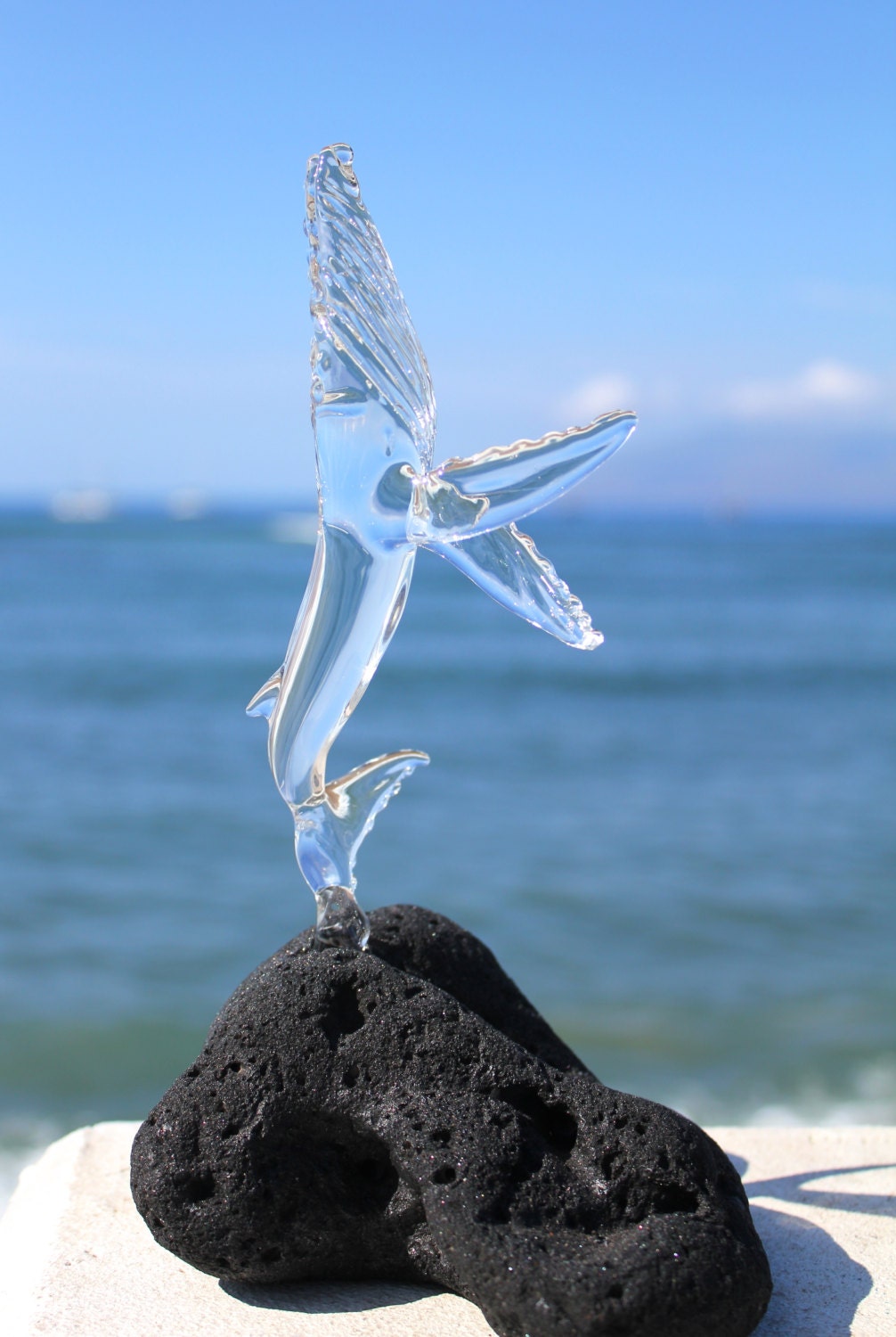 Clear glass whale sculpture