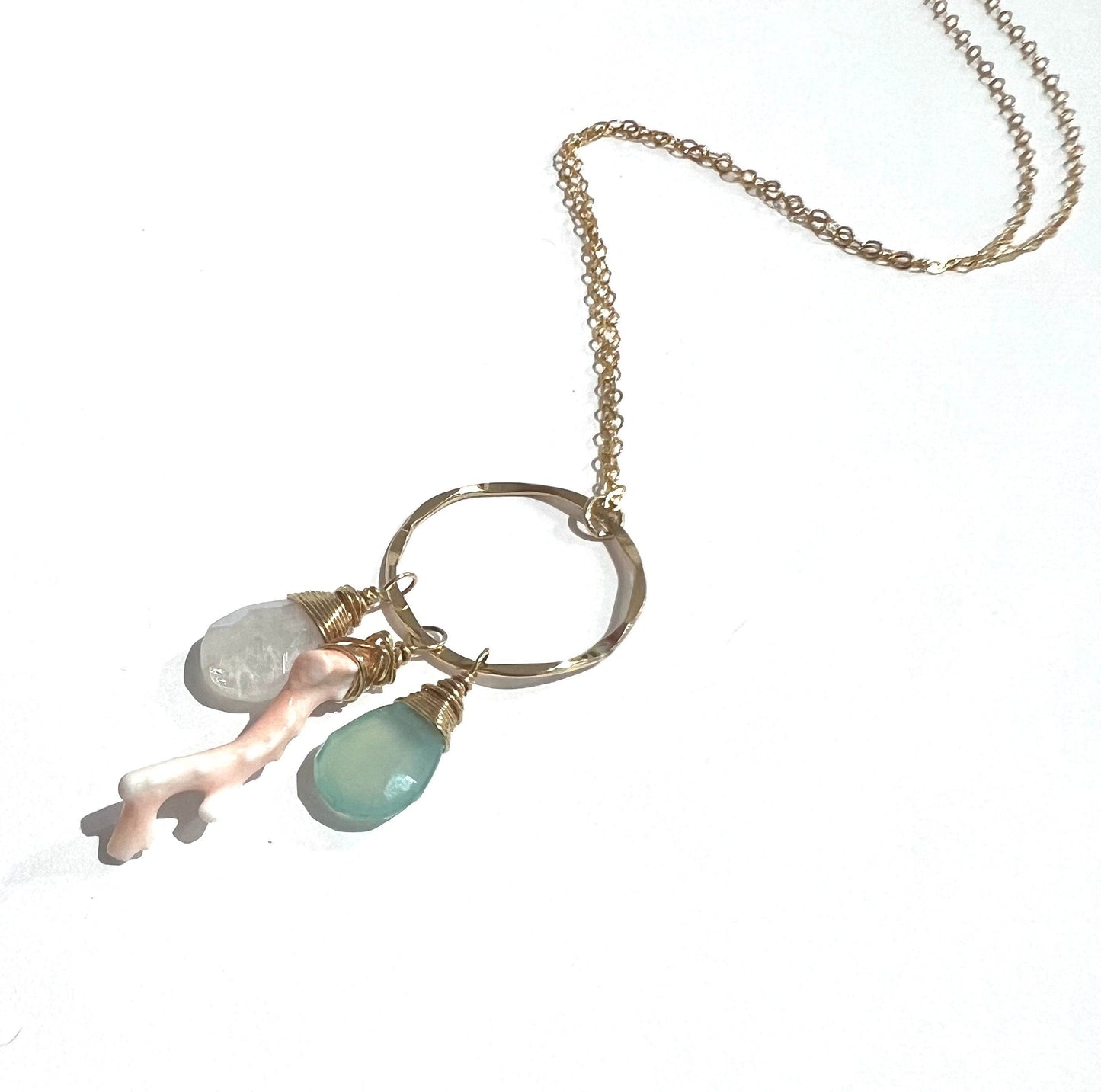 Coral and Gemstone Hoop necklace