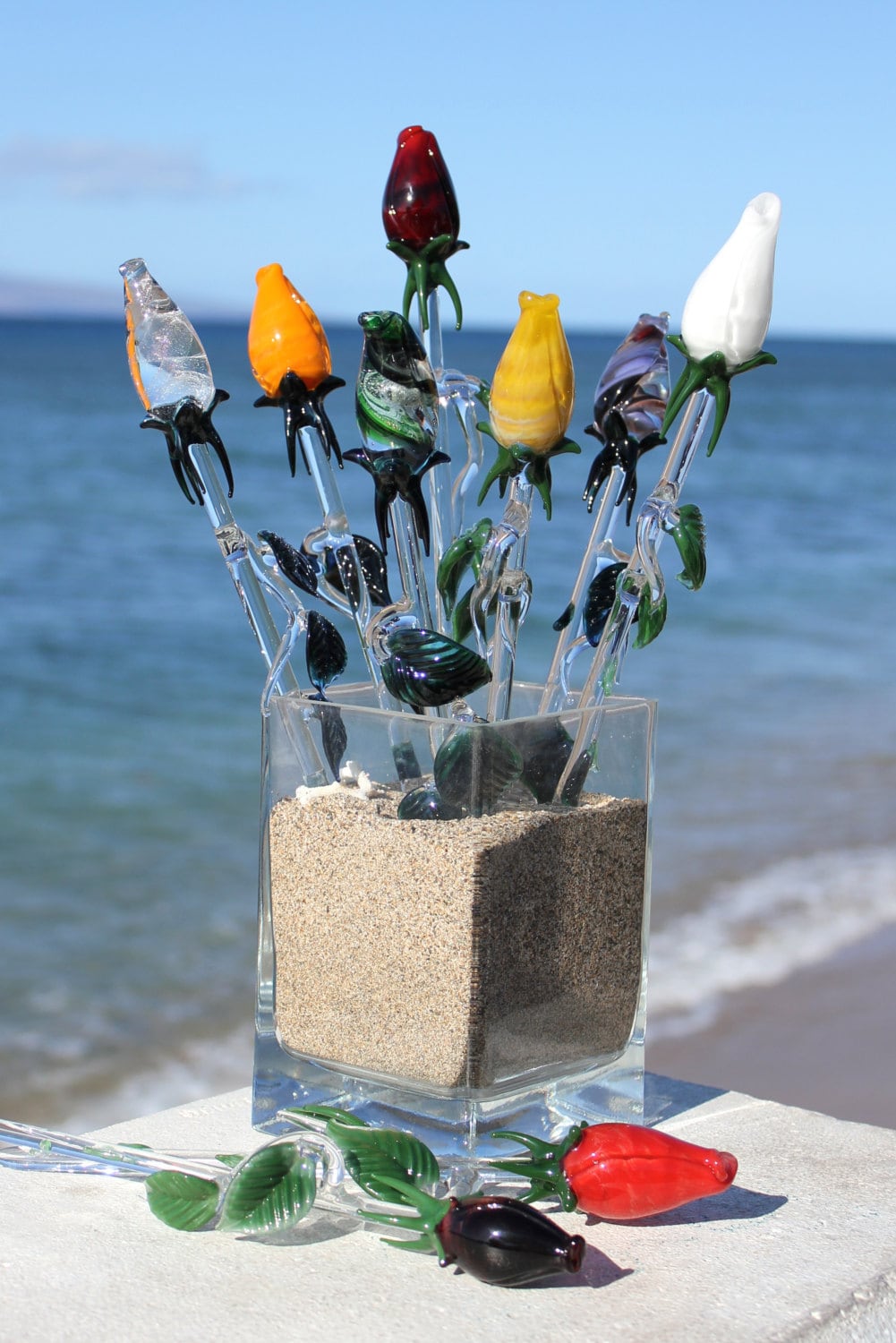 Glass Rose Bud sculptures