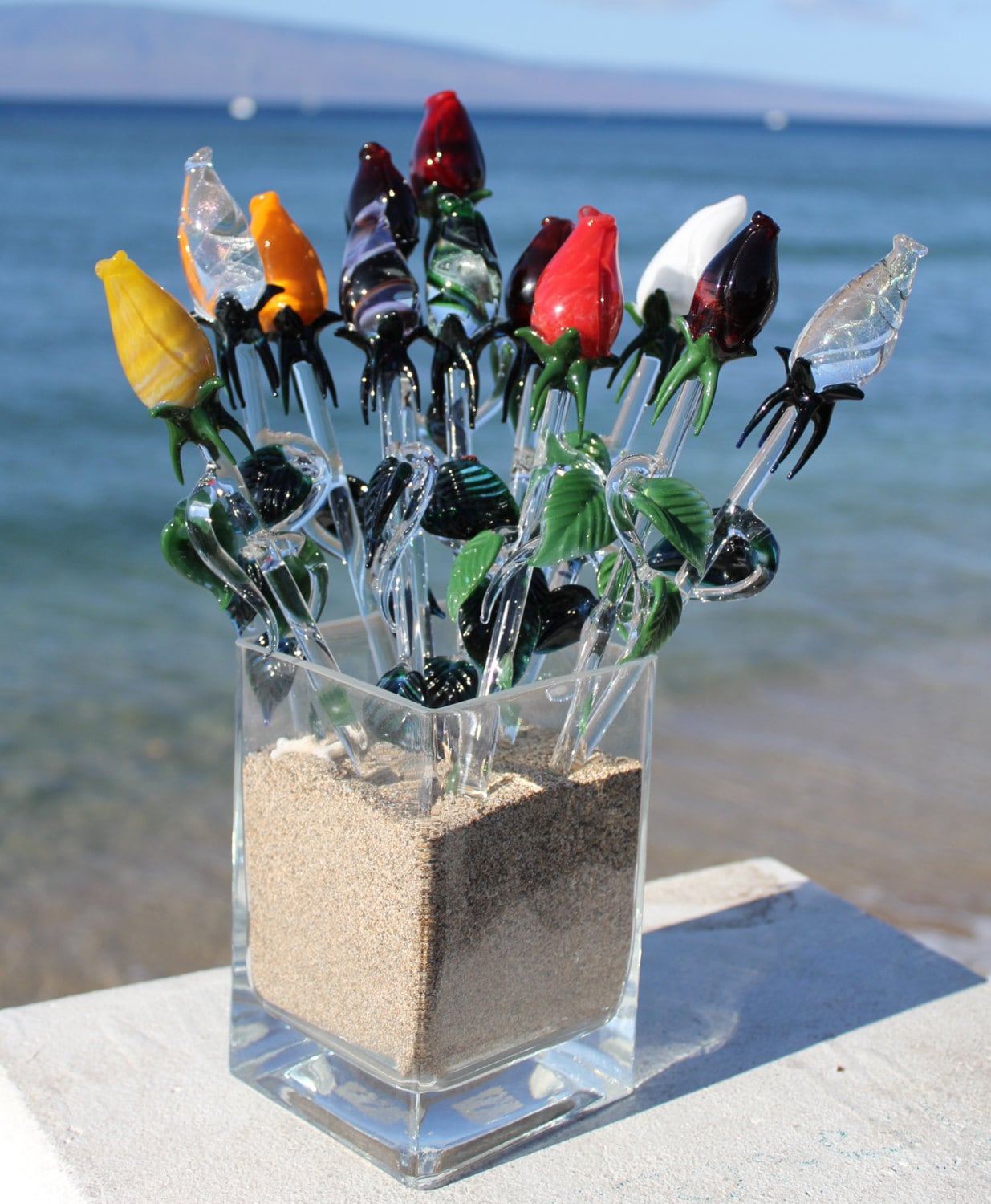 Glass Rose Bud sculptures