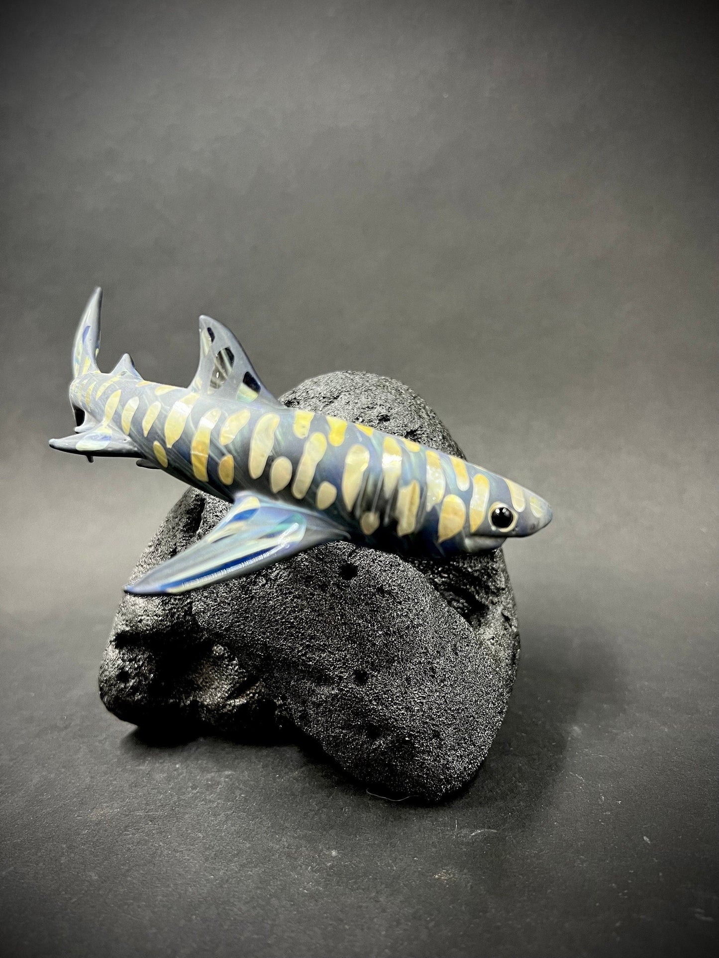 Colored tiger shark glass sculpture