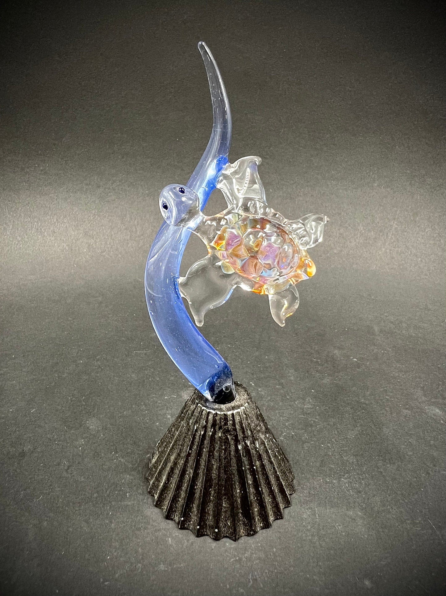 Mini turtle on a seaweed Glass Sculpture