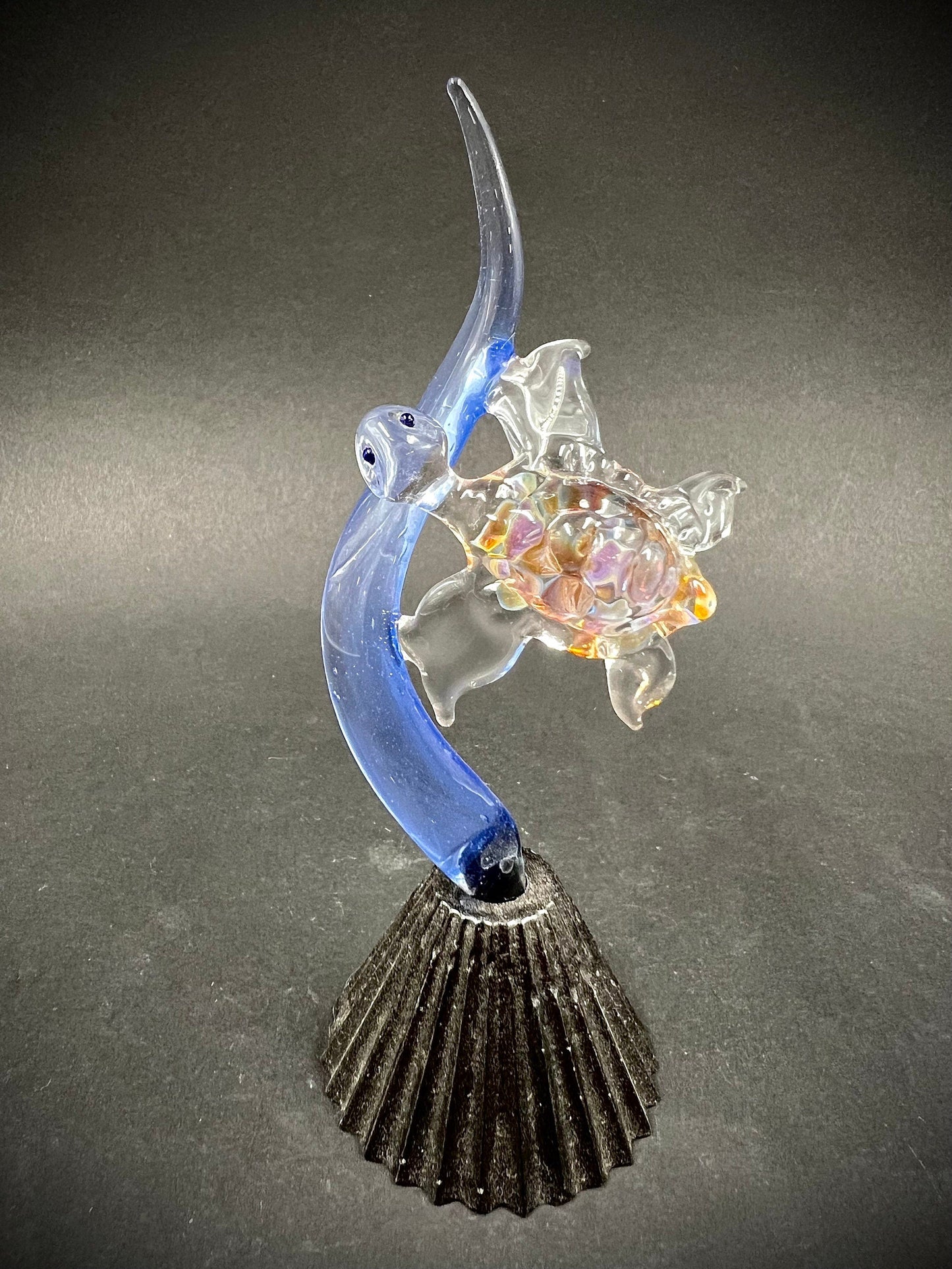 Mini turtle on a seaweed Glass Sculpture