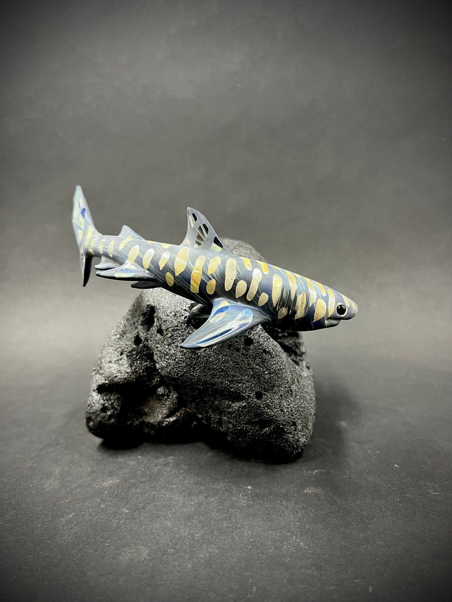 Colored tiger shark glass sculpture