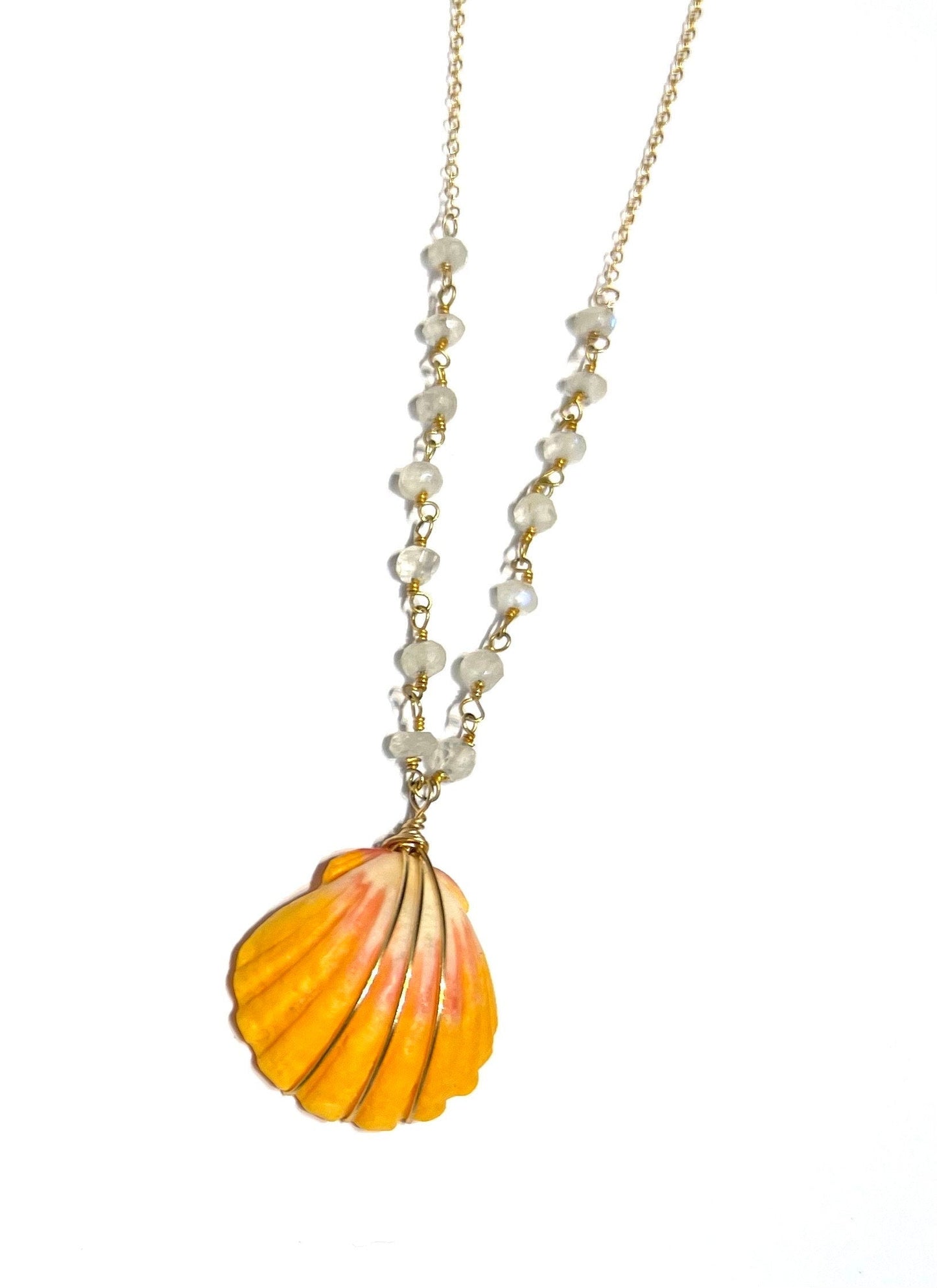 Sunrise shell necklace with rainbow moonstone