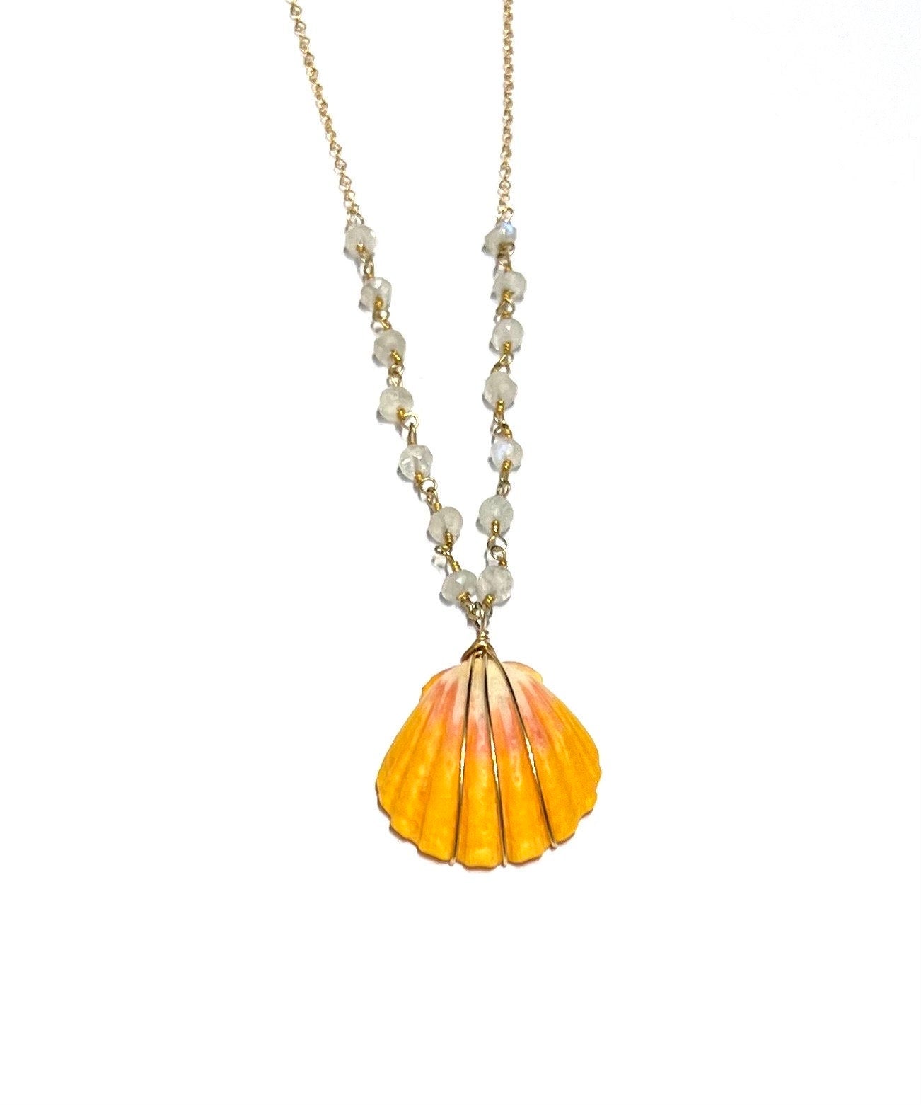 Sunrise shell necklace with rainbow moonstone