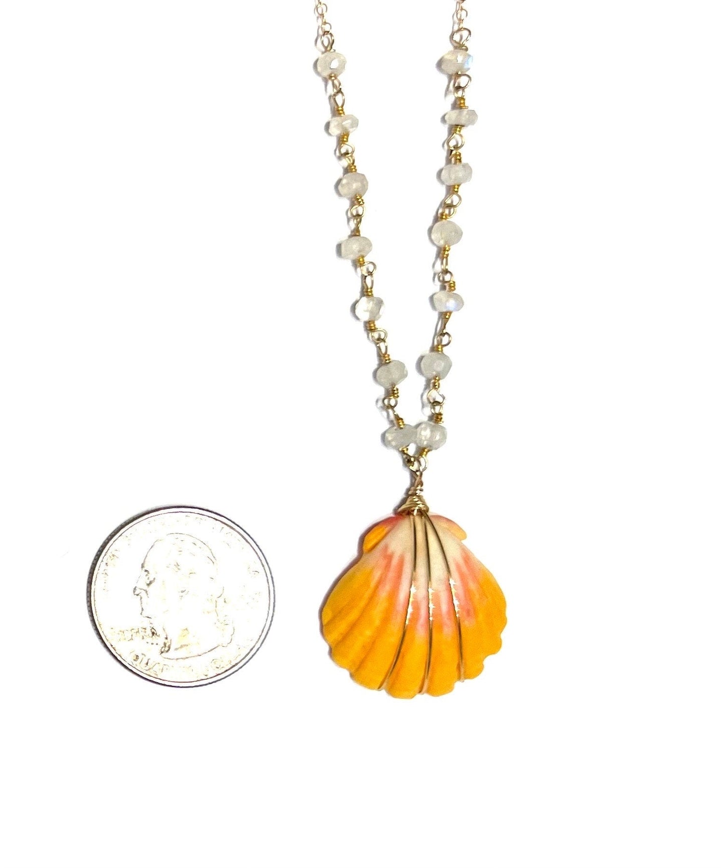Sunrise shell necklace with rainbow moonstone