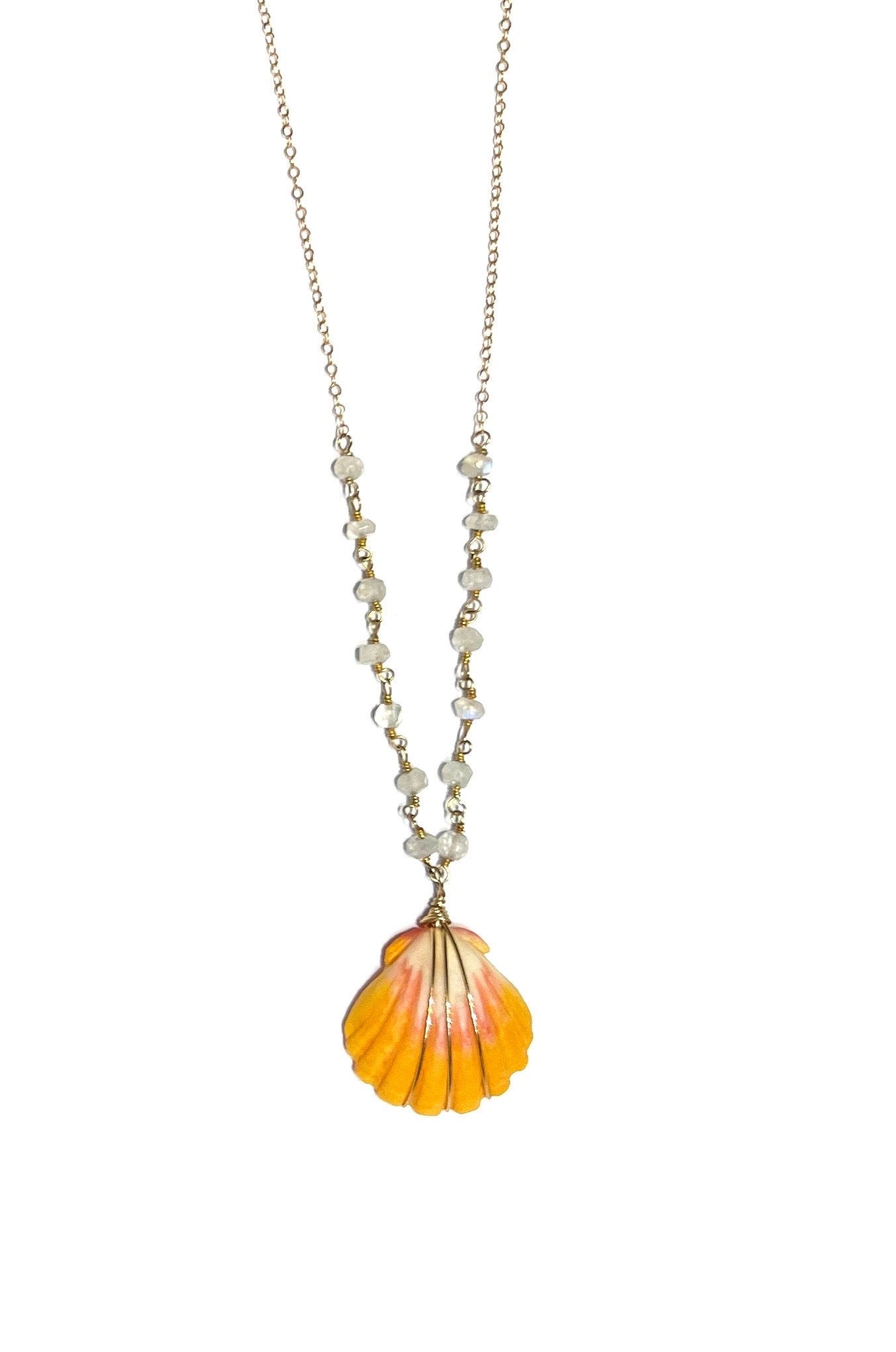 Sunrise shell necklace with rainbow moonstone