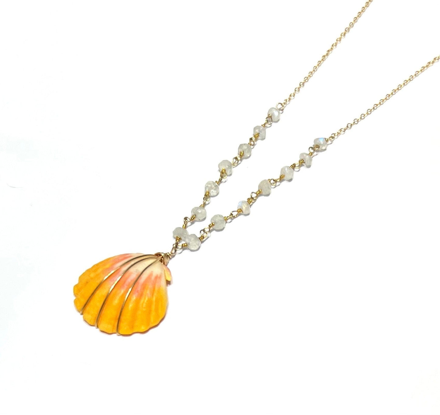 Sunrise shell necklace with rainbow moonstone