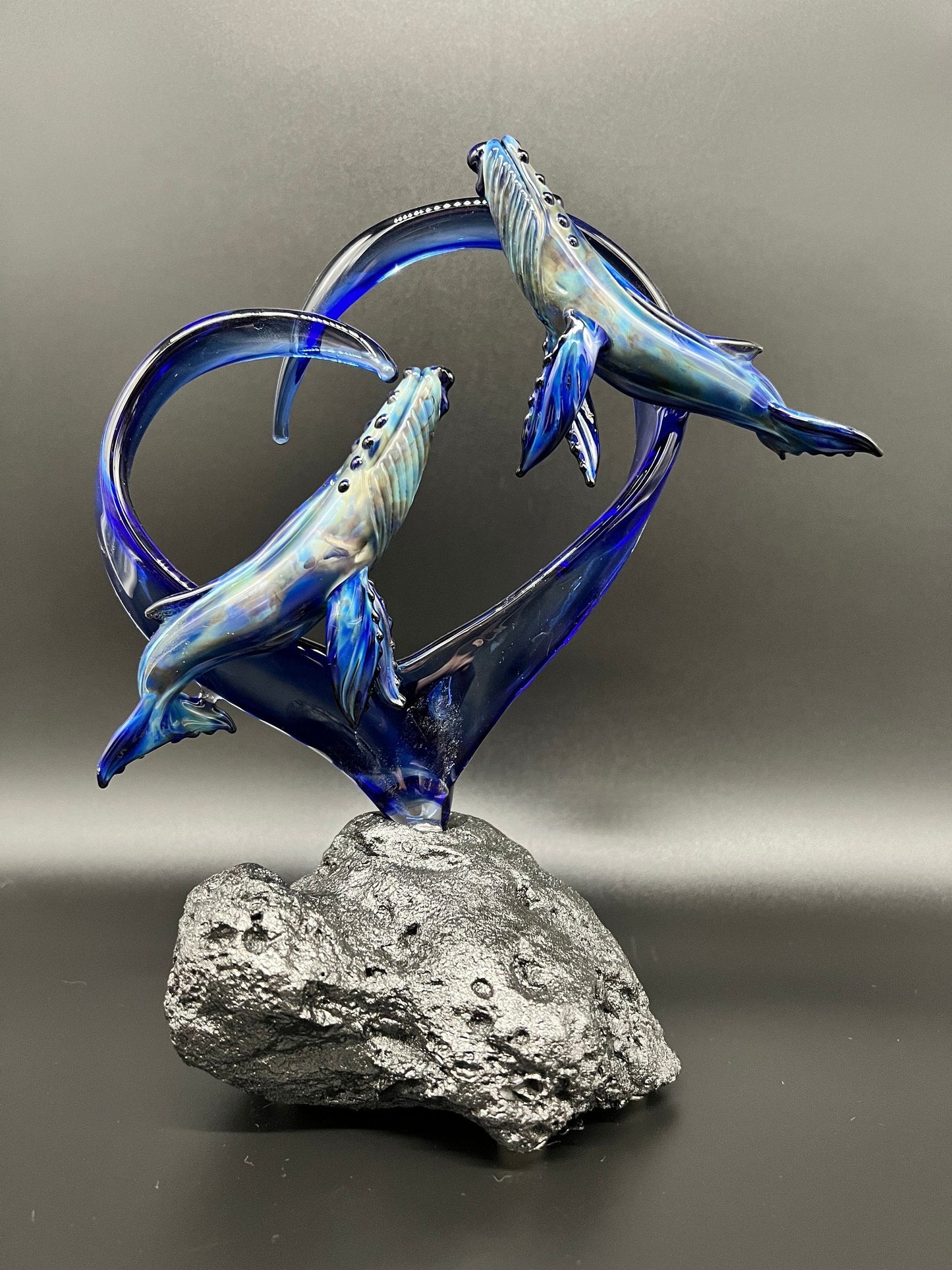 Humpback Whales in a heart Glass Sculpture