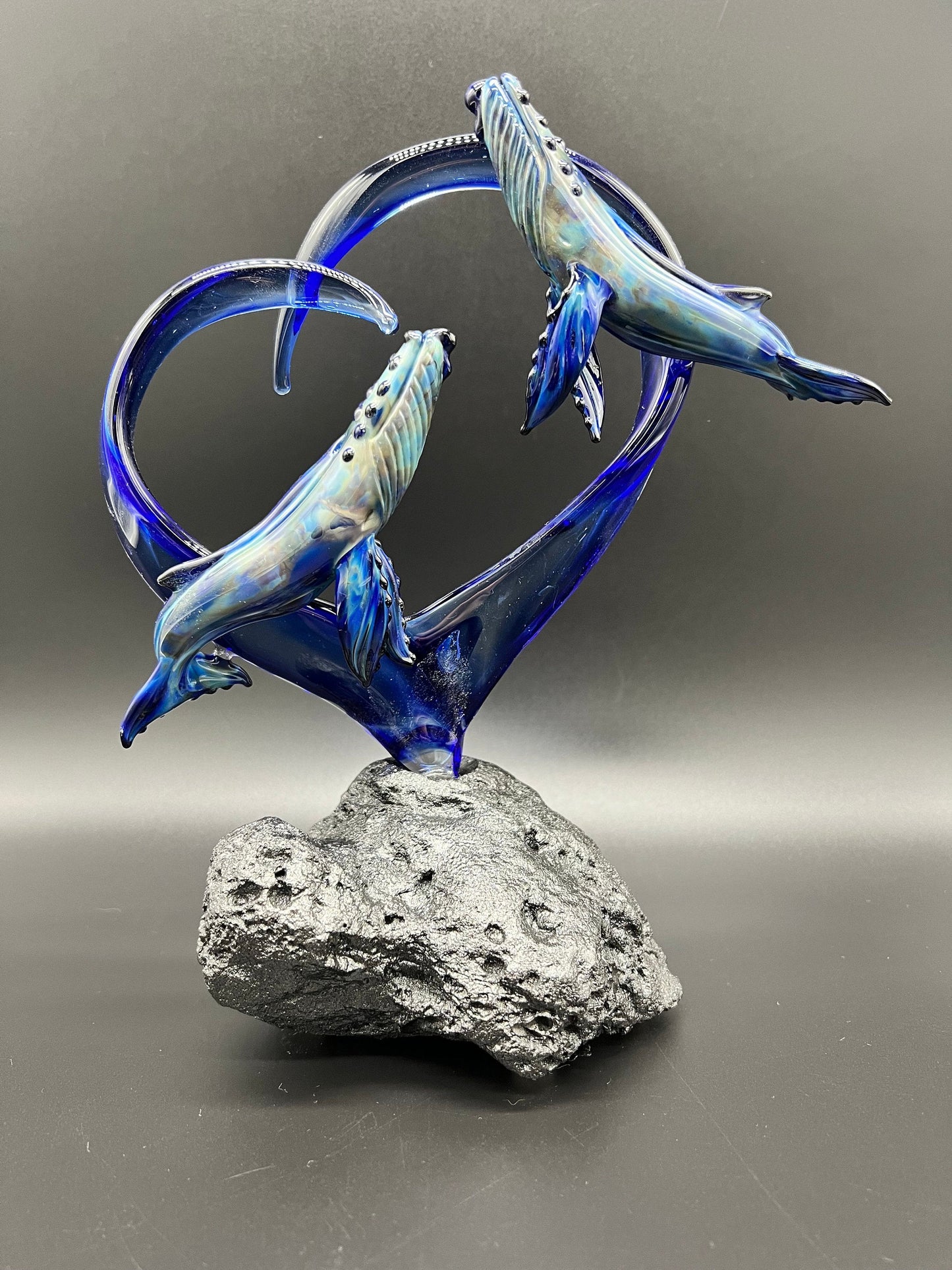 Humpback Whales in a heart Glass Sculpture