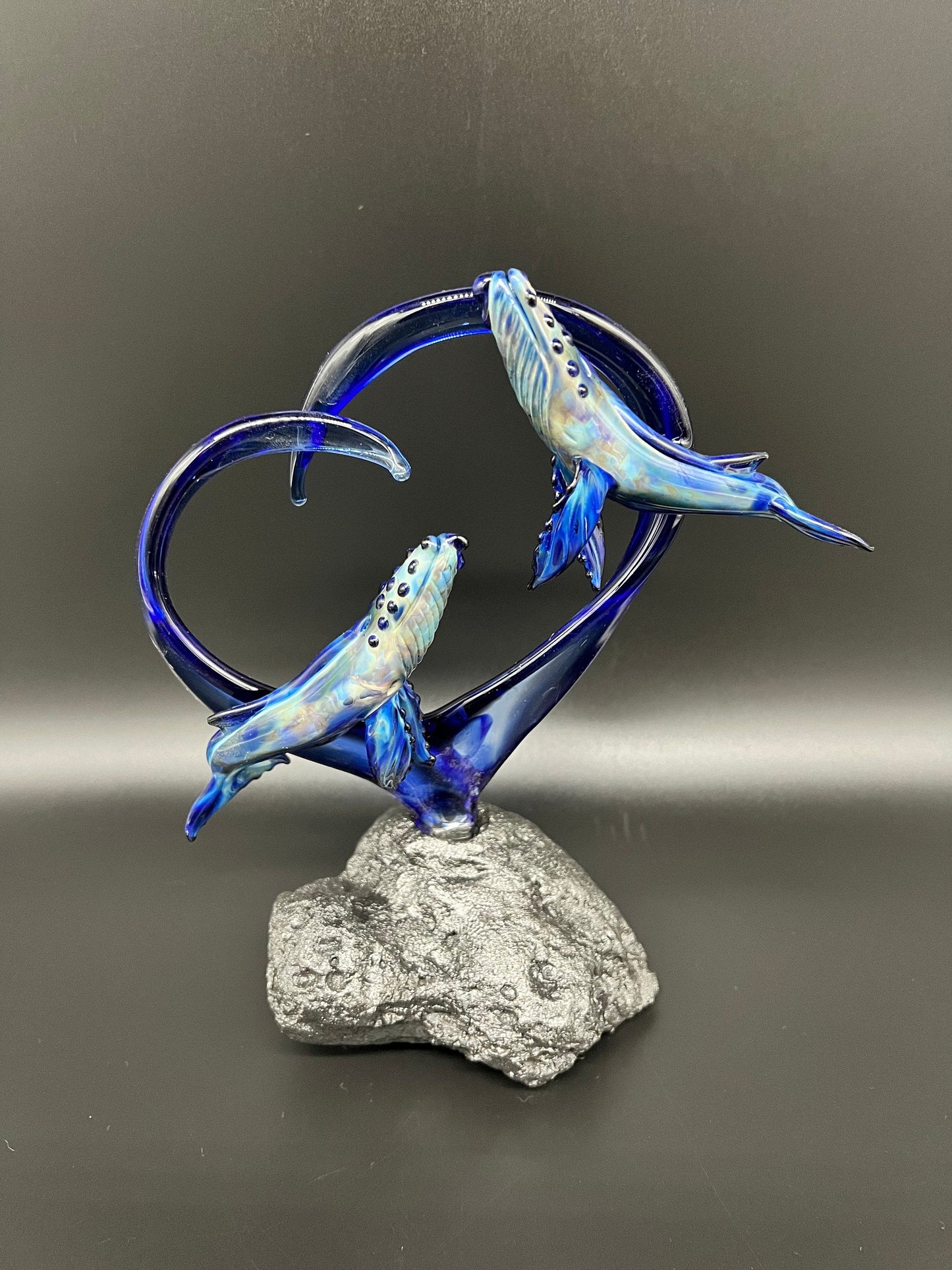 Humpback Whales in a heart Glass Sculpture