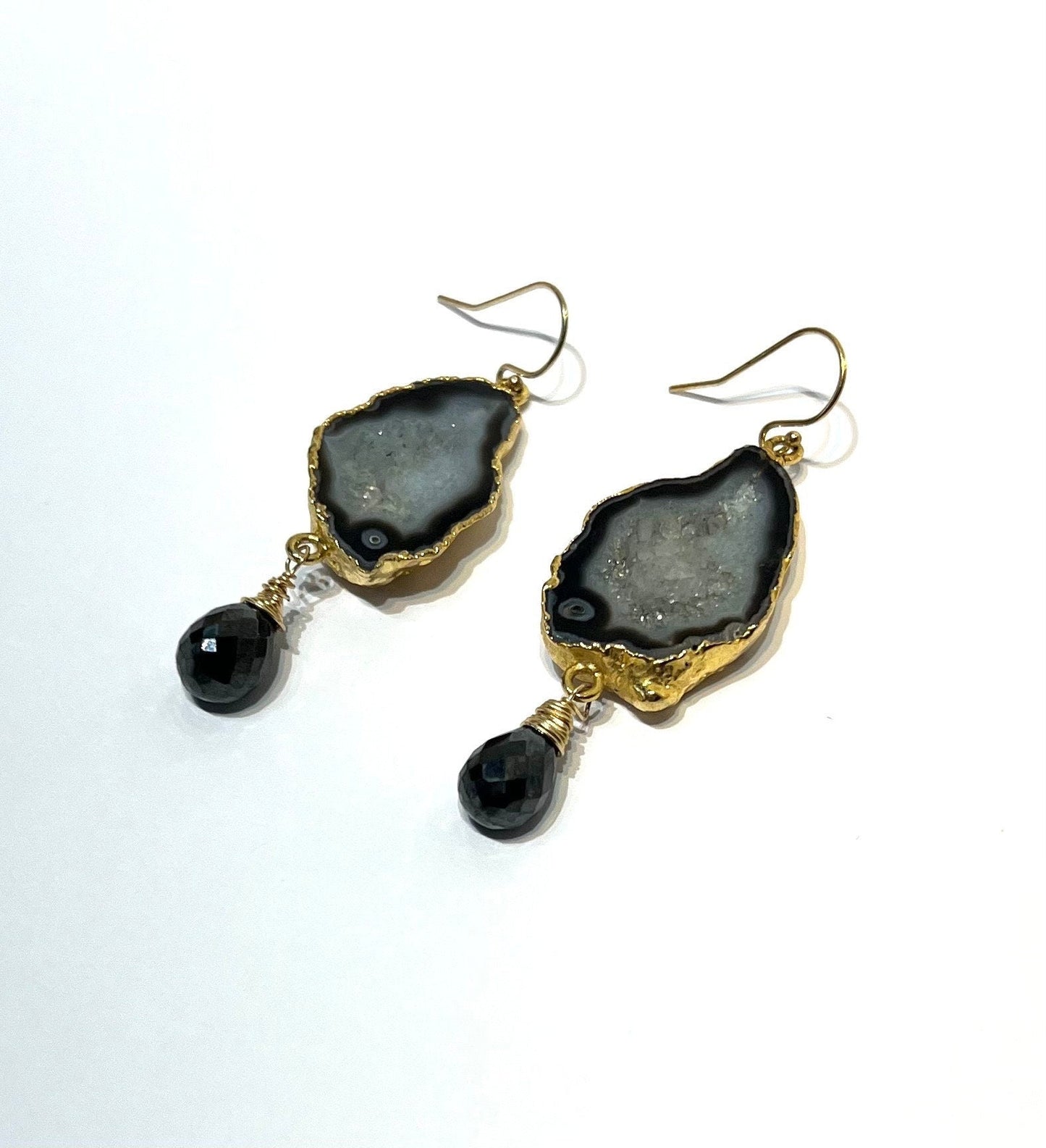 Black Geode and onyx earrings