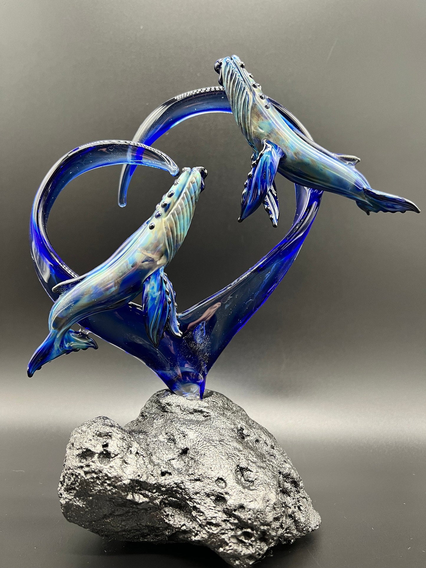 Humpback Whales in a heart Glass Sculpture