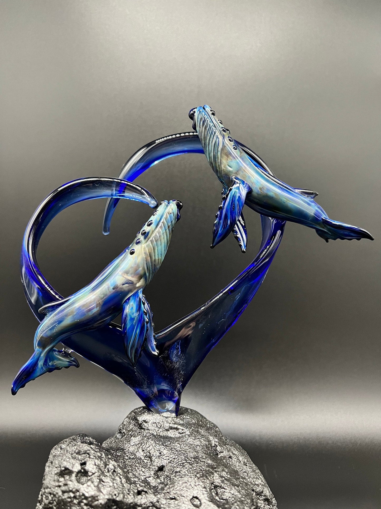 Humpback Whales in a heart Glass Sculpture
