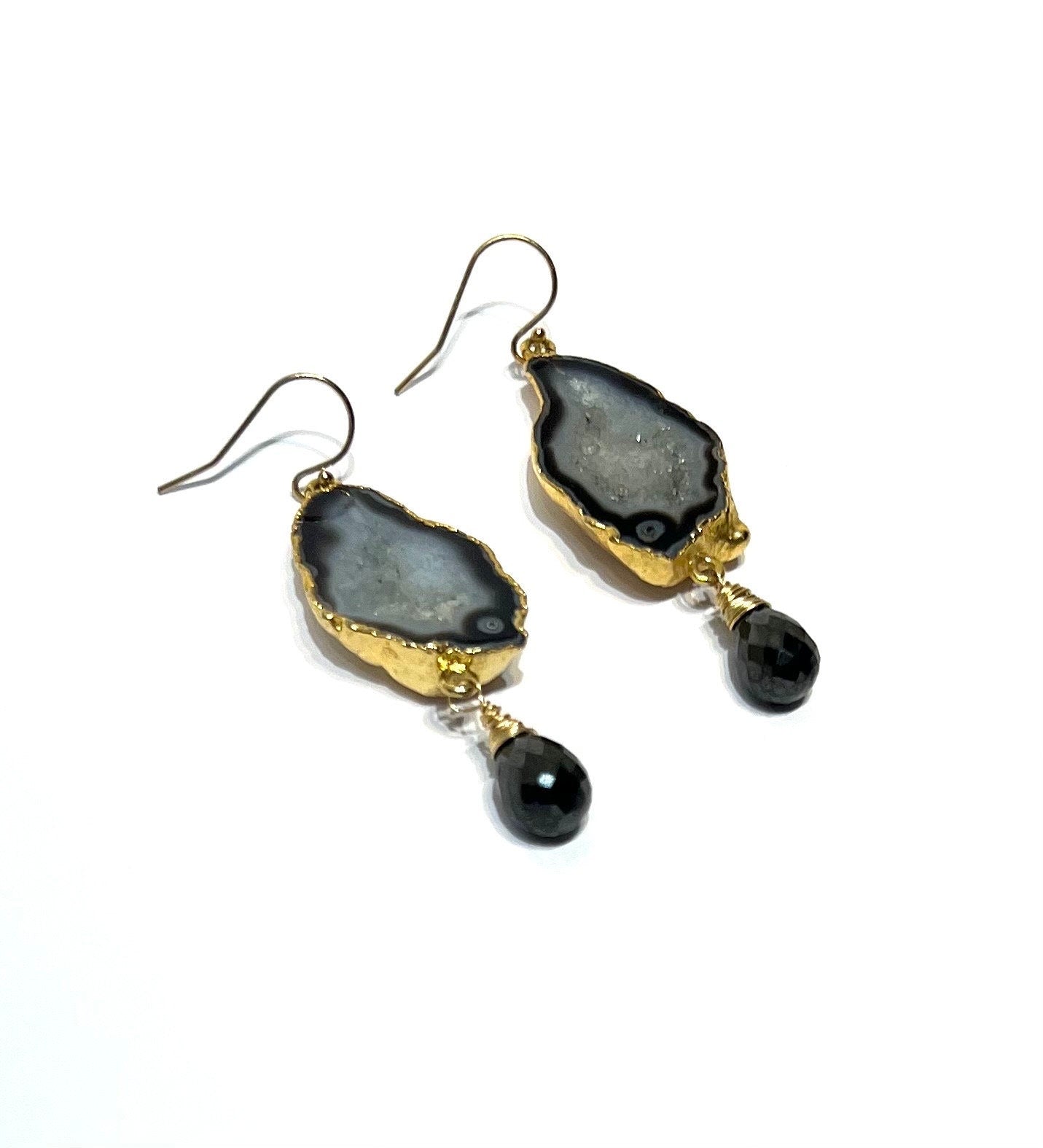 Black Geode and onyx earrings