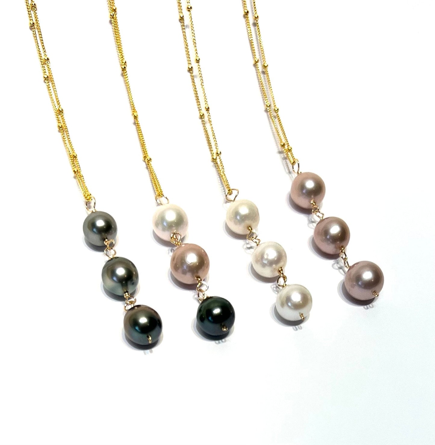 Triple pearl drop necklace: choose your pearl style