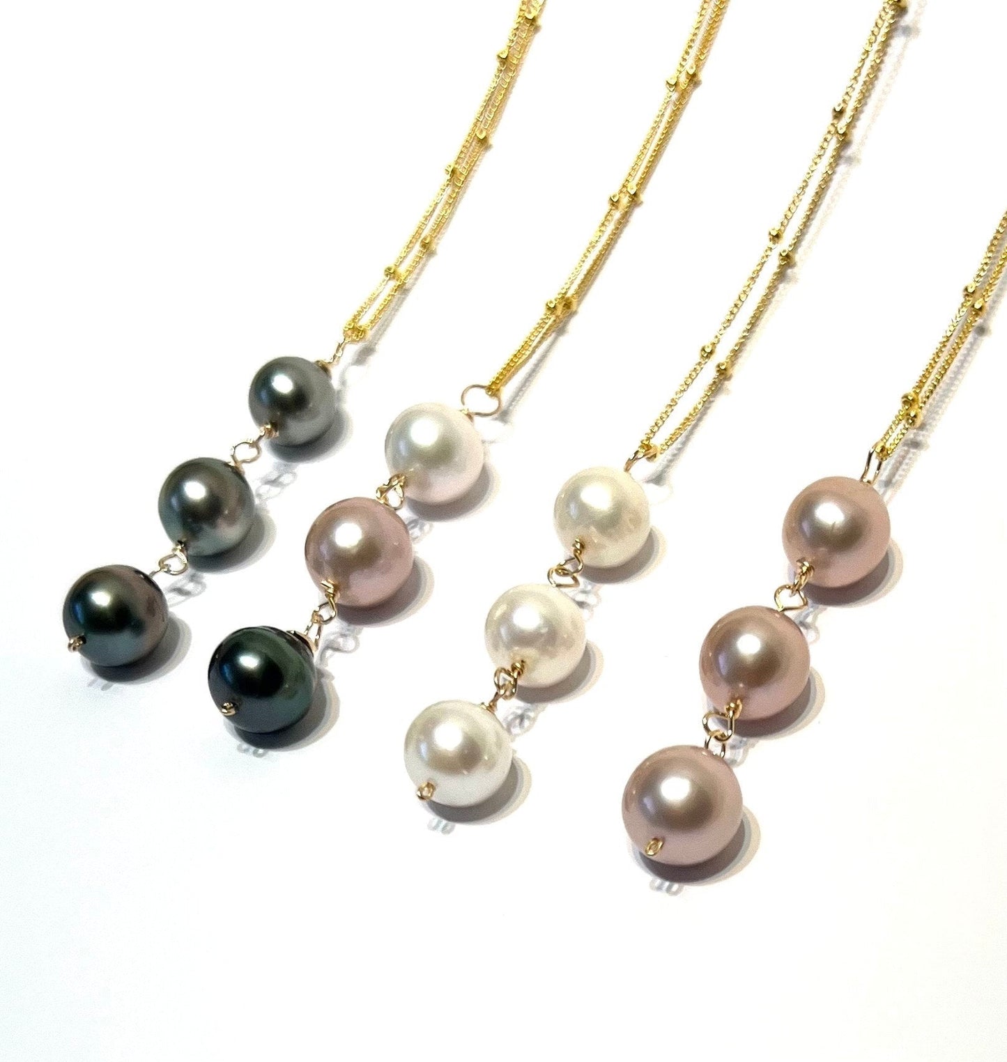 Triple pearl drop necklace: choose your pearl style