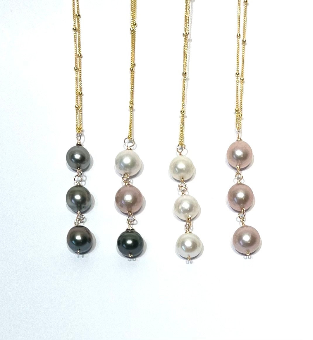 Triple pearl drop necklace: choose your pearl style