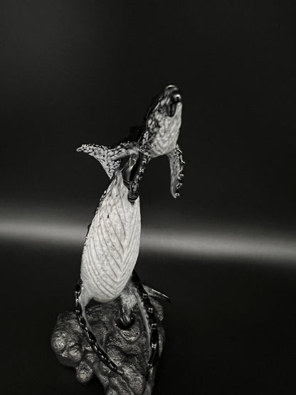 Black and White “First Breath” Glass Humpback Whales