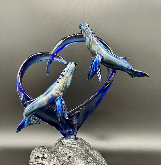 Humpback Whales in a heart Glass Sculpture