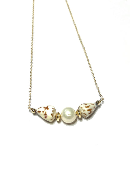 Cone shell and Edison pearl necklace