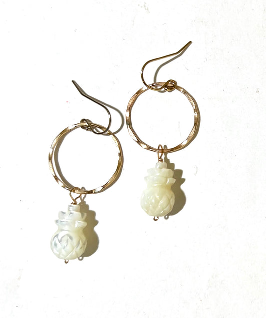 Mother of Pearl Pineapple hoop earrings