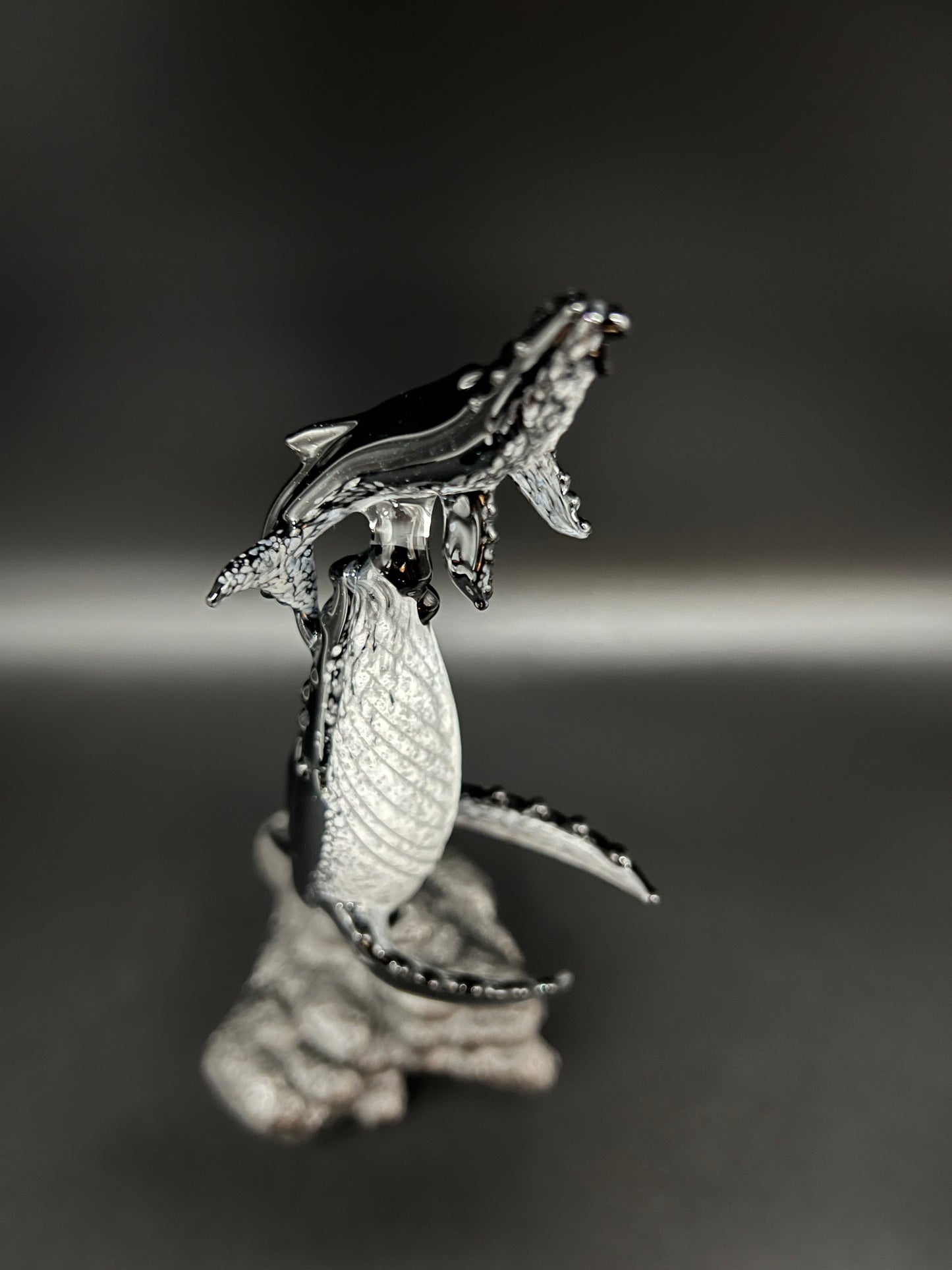 Black and White “First Breath” Glass Humpback Whales