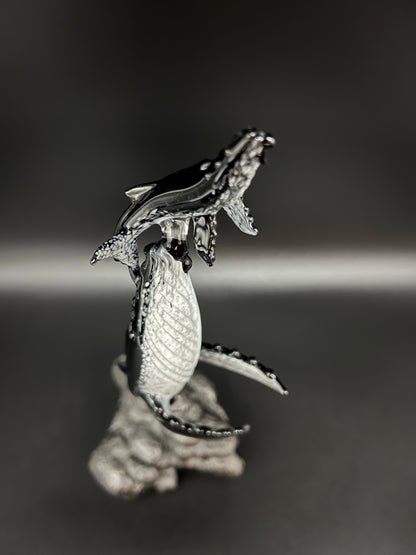 Black and White “First Breath” Glass Humpback Whales