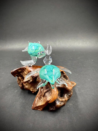 Aqua Honu Pair of Glass Sea Turtles