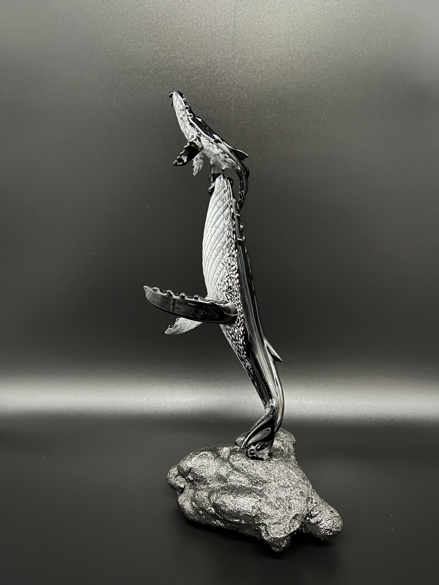 Black and White “First Breath” Glass Humpback Whales