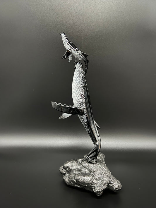 Black and White “First Breath” Glass Humpback Whales