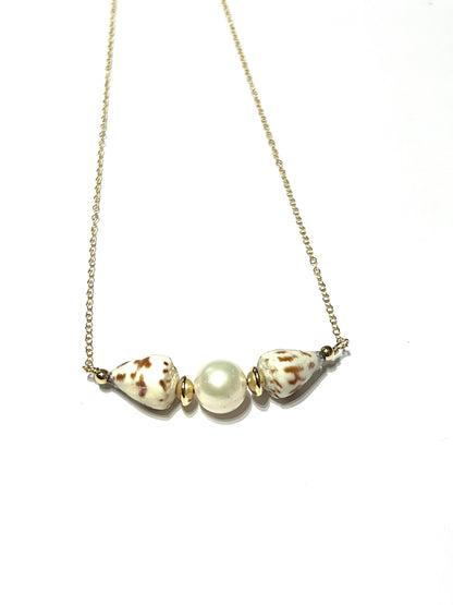 Cone shell and Edison pearl necklace