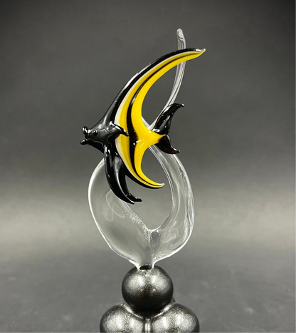 Mini moorish idol on a seaweed glass sculpture