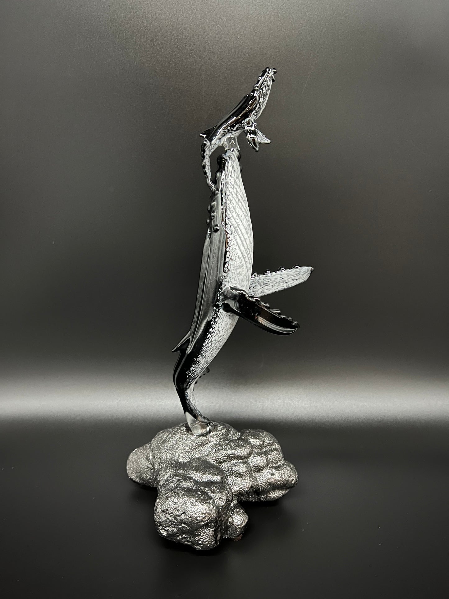 Black and White “First Breath” Glass Humpback Whales