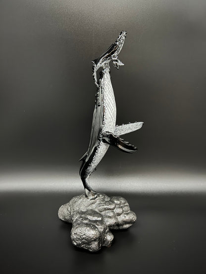 Black and White “First Breath” Glass Humpback Whales