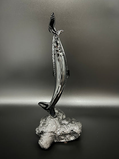 Black and White “First Breath” Glass Humpback Whales