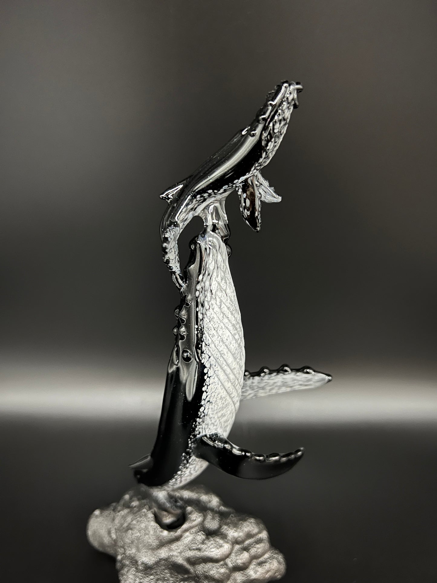 Black and White “First Breath” Glass Humpback Whales