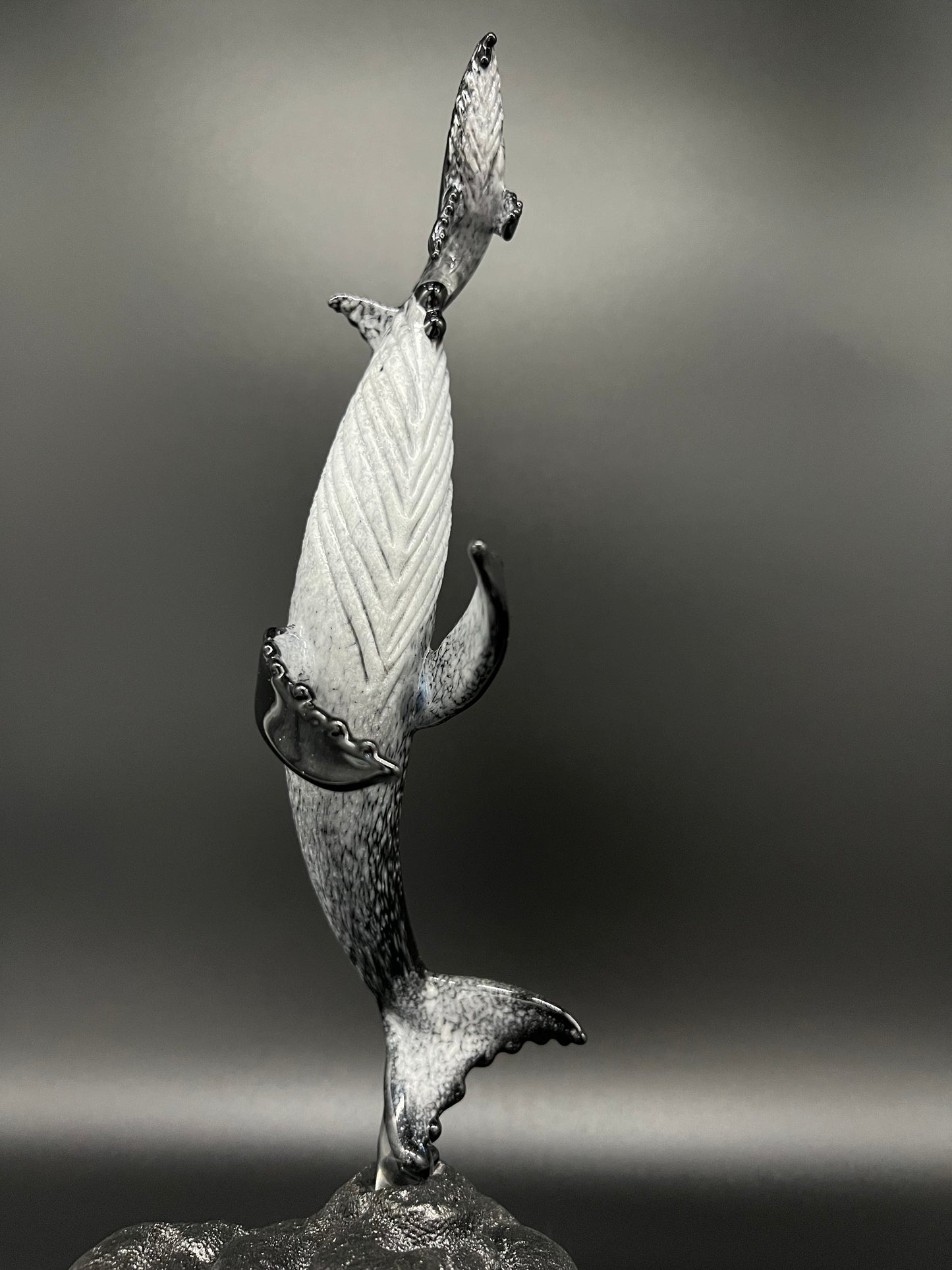 Black and White “First Breath” Glass Humpback Whales