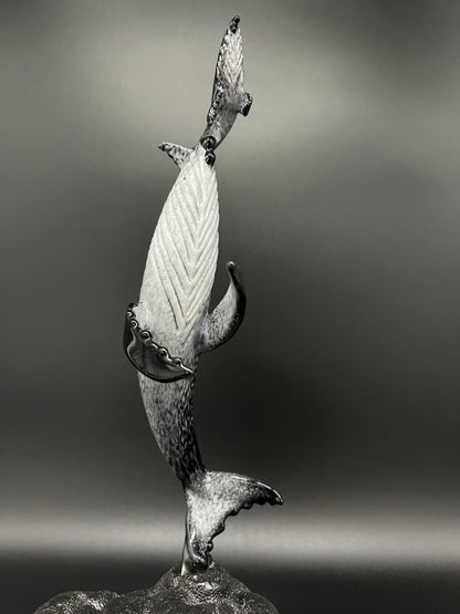 Black and White “First Breath” Glass Humpback Whales
