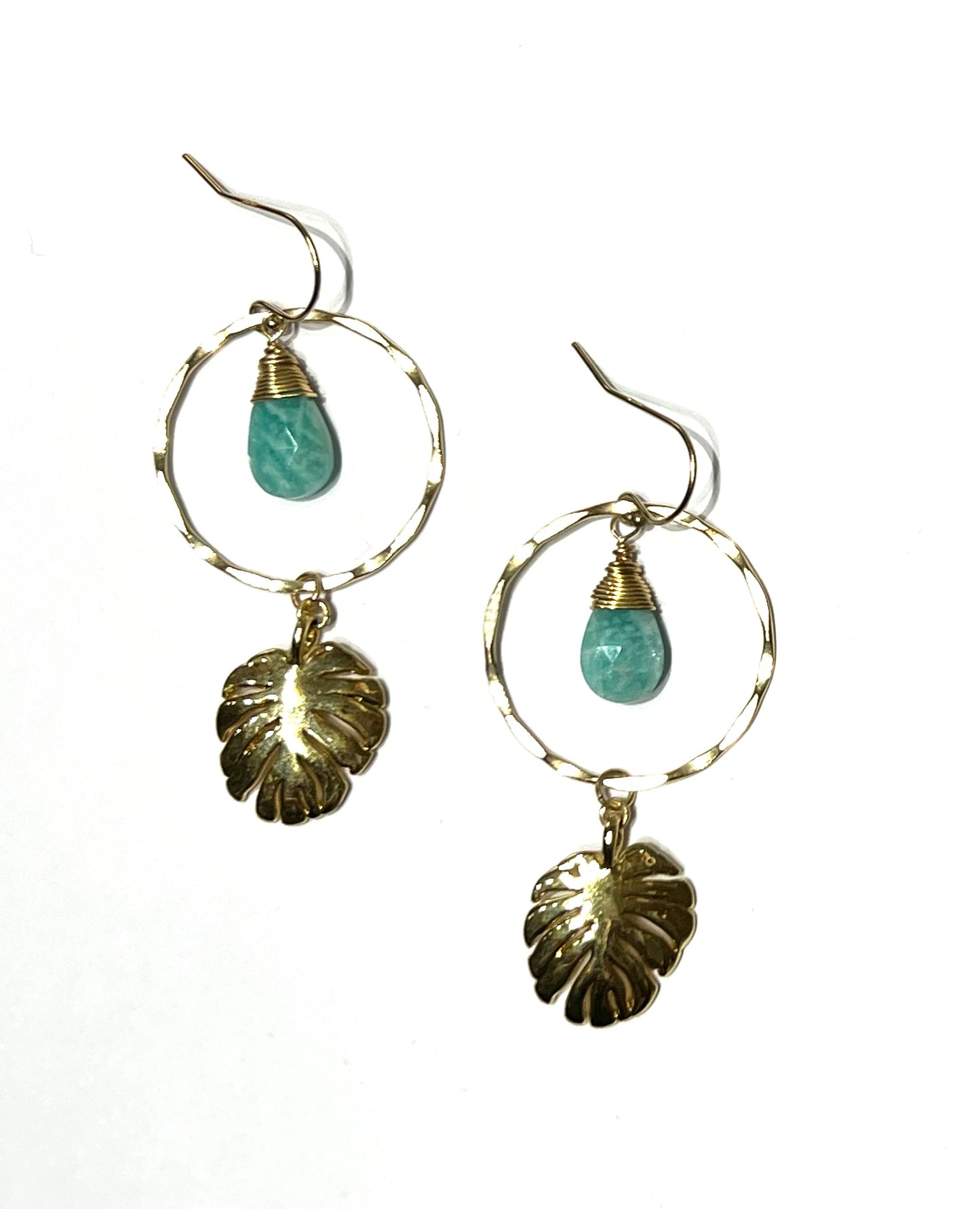 Monstera leaf and Amazonite hoops