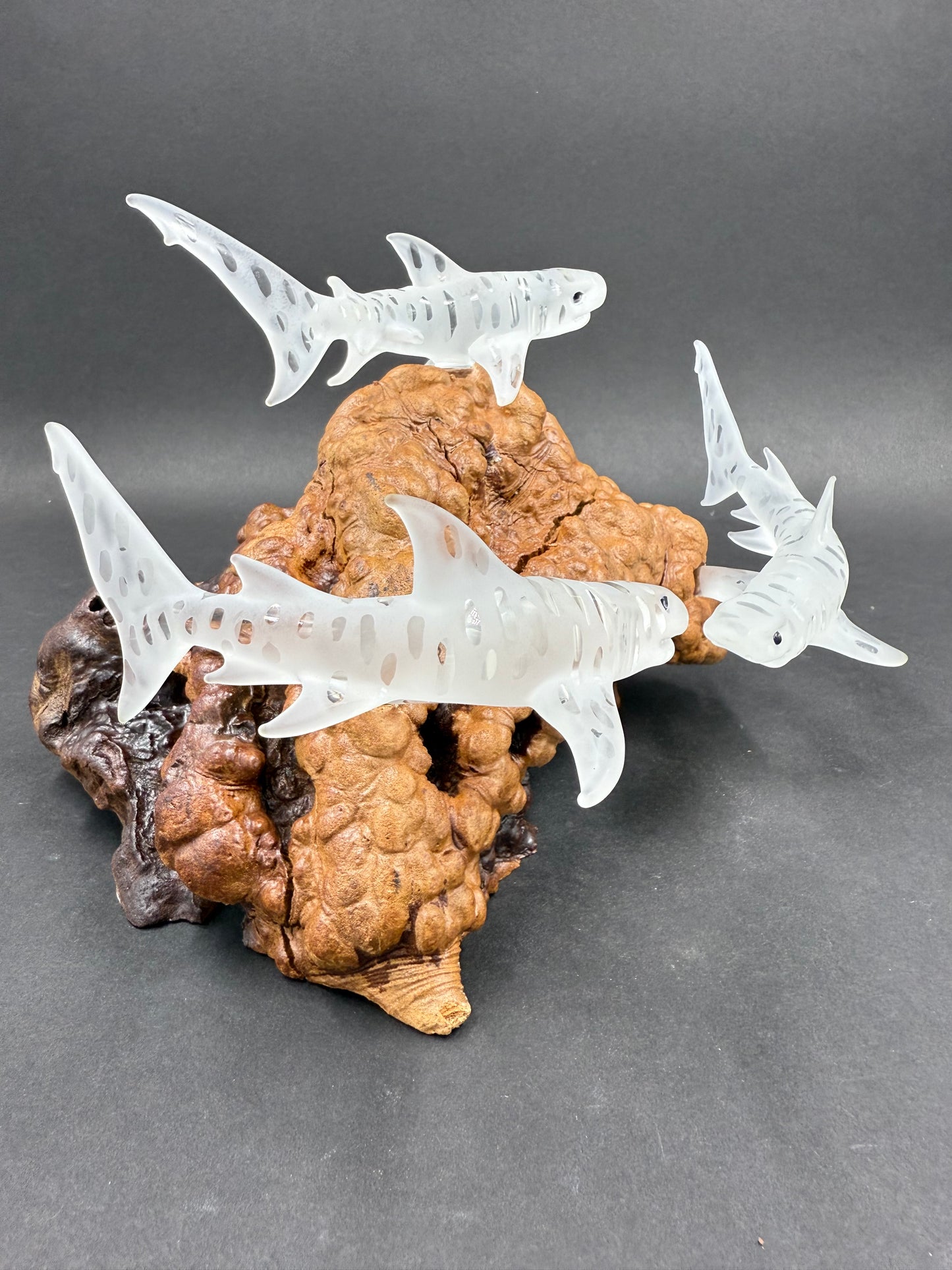 Triple Tiger shark glass sculpture