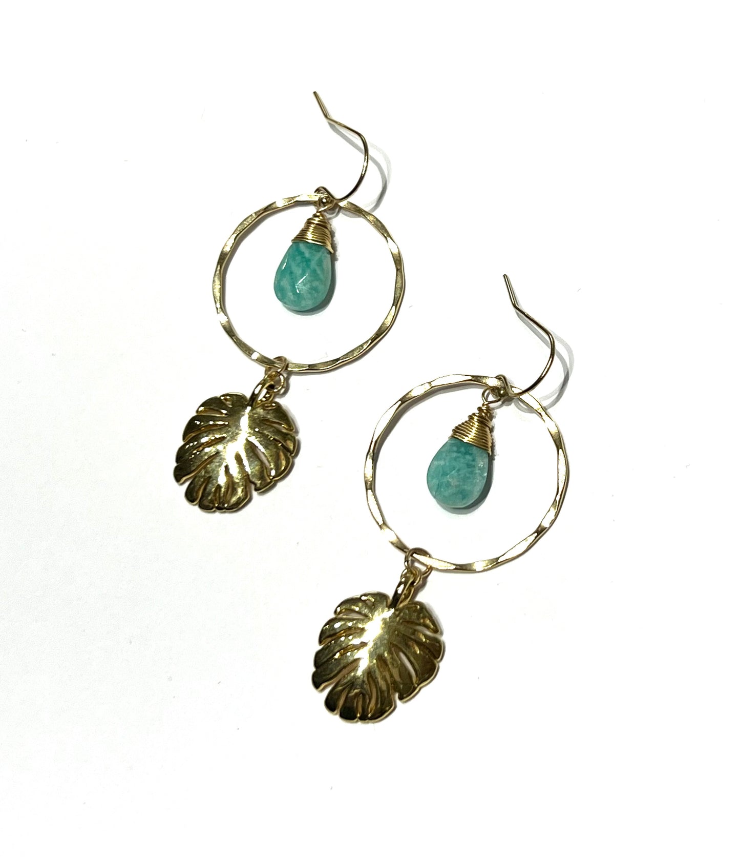 Monstera leaf and Amazonite hoops