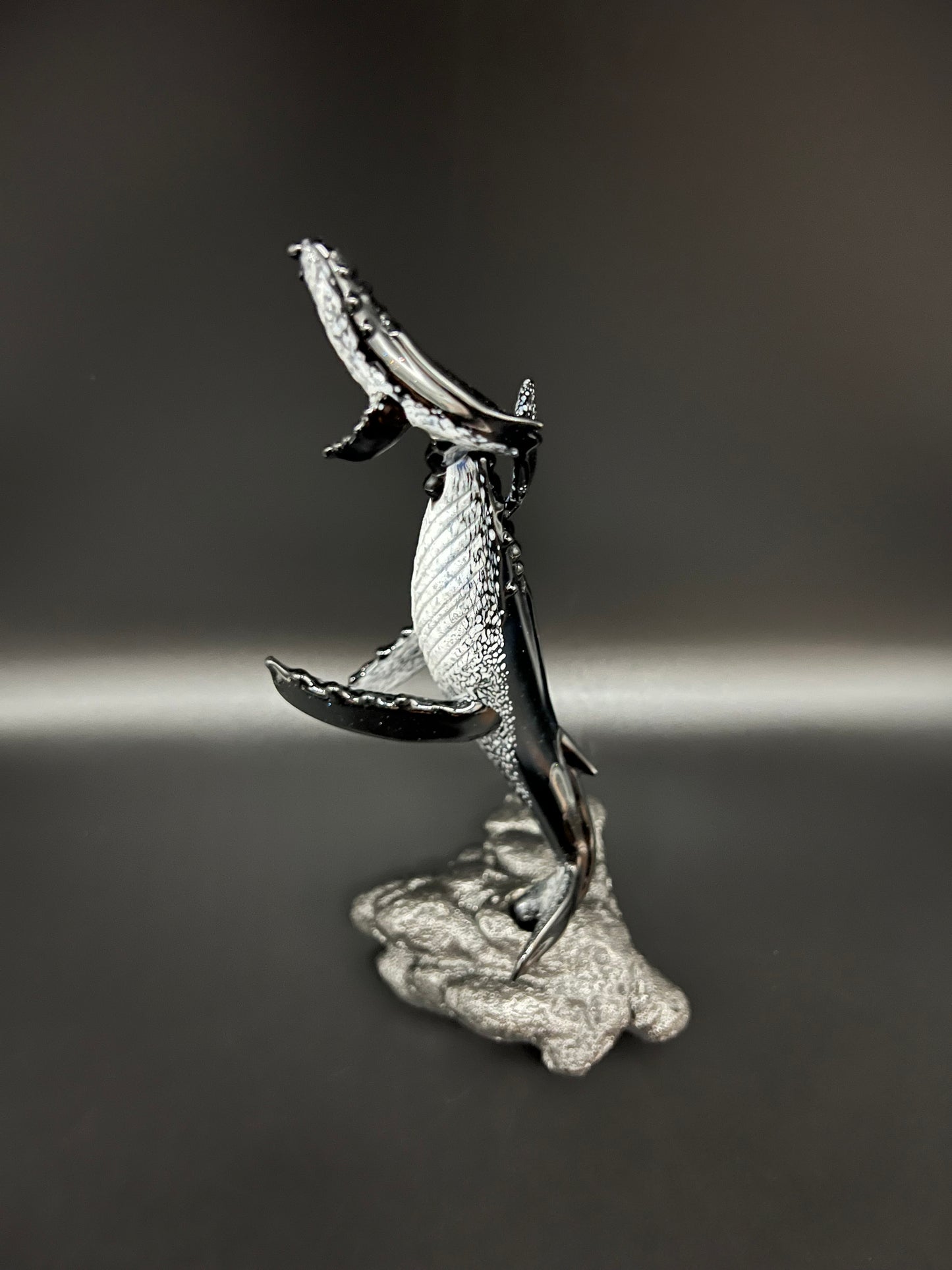 Black and White “First Breath” Glass Humpback Whales