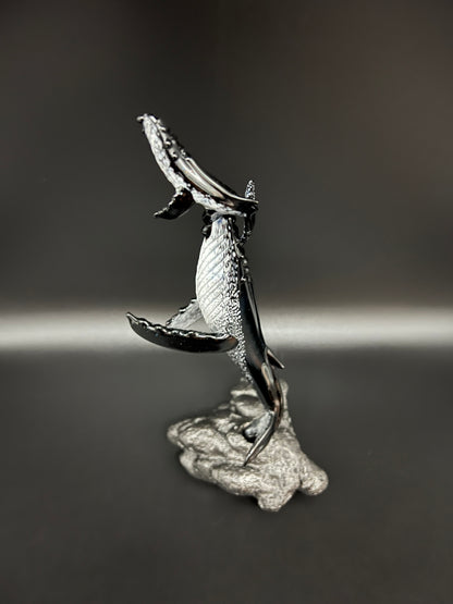 Black and White “First Breath” Glass Humpback Whales