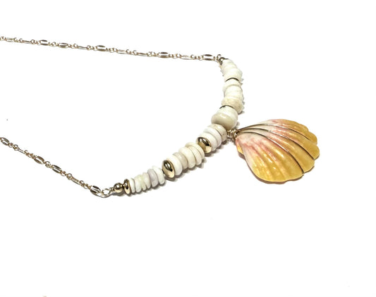 Sunrise shell and puka shell necklace