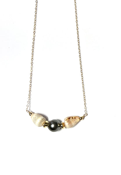 Cone shell and Tahitian pearl necklace