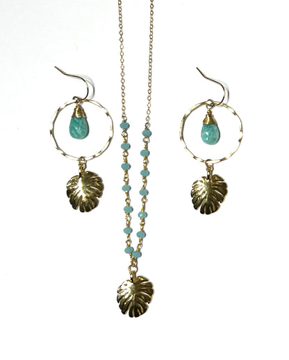 Monstera leaf and Amazonite hoops