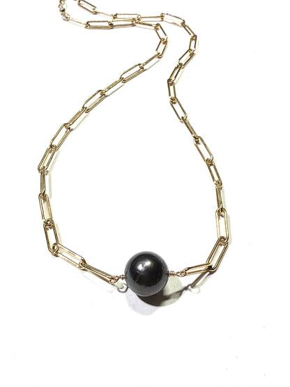 Large Tahitian Pearl on large paperclip chain